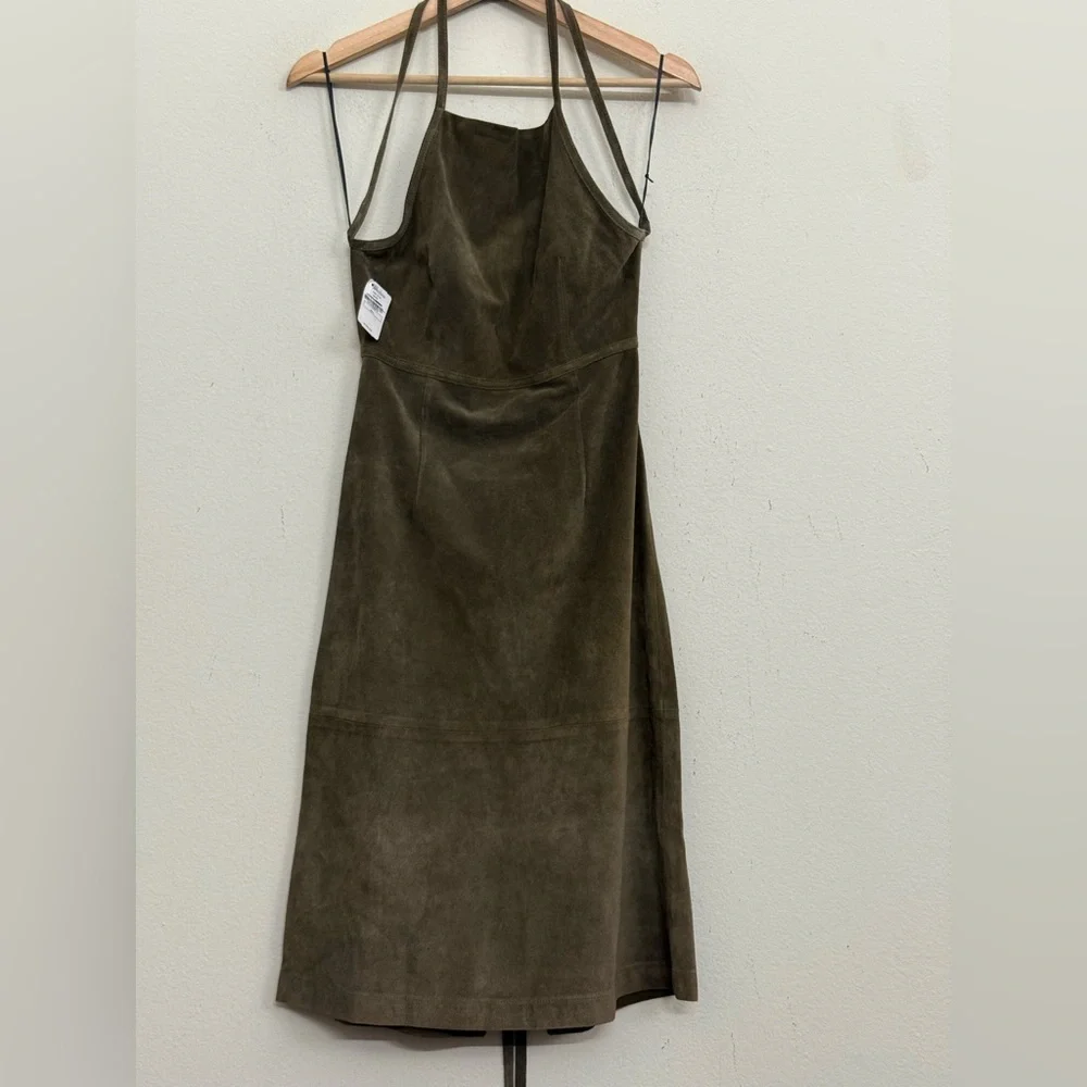 NWT Theory Lilita Suede Backless Halter Midi Dress Khaki Green Sz 4 - Picture 6 of 16
